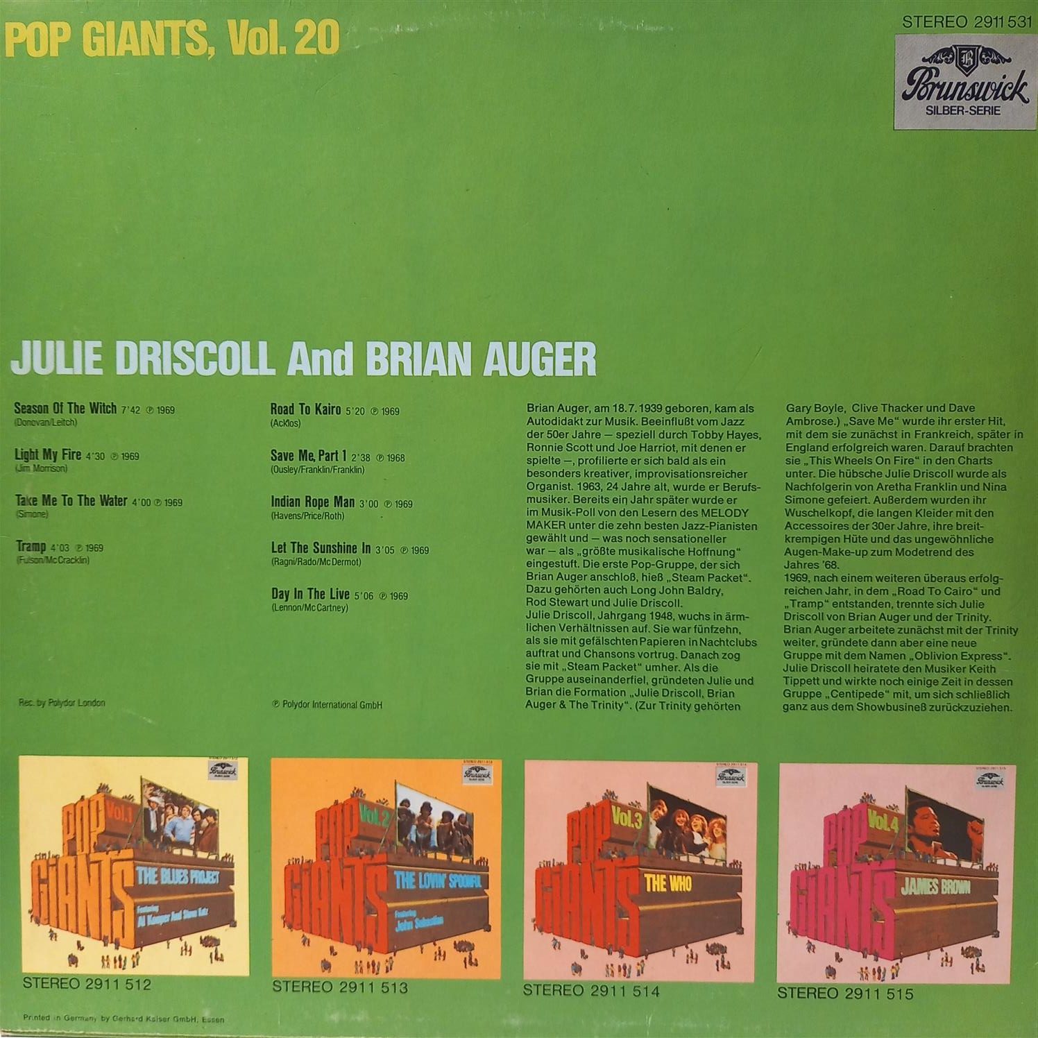 JULIE DRISCOLL AND BRIAN AUGER – POP GIANTS VOL. 20 ARKA