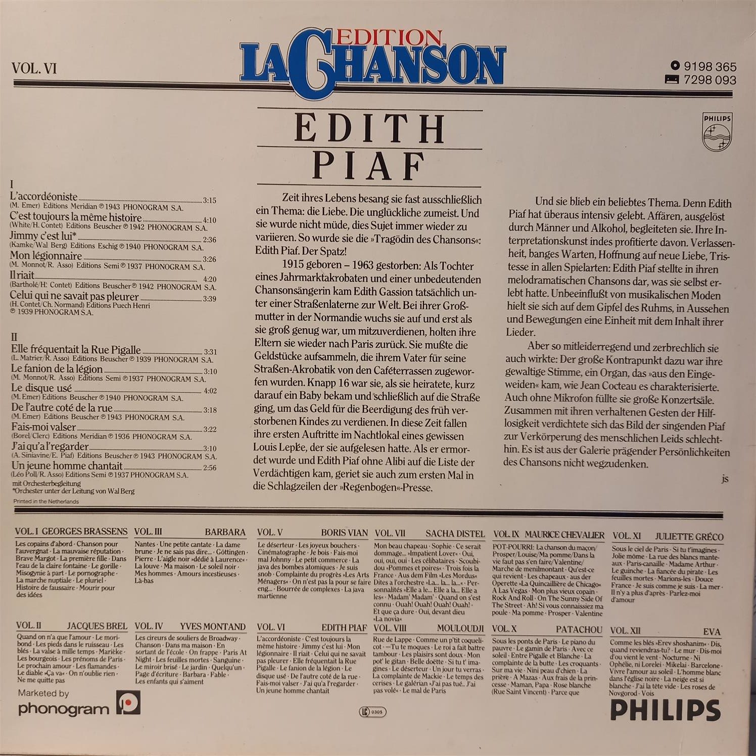 EDITH PIAF – EDITION LA CHANSON VOL. VI ARKA