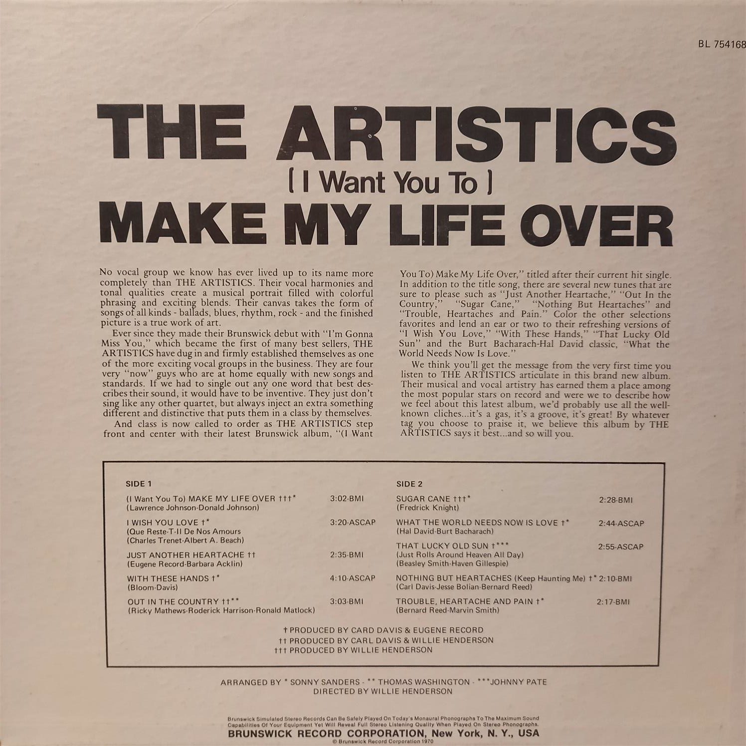 THE ARTISTICS – I WANT YOU TO MAKE MY LIFE OVER ARKA