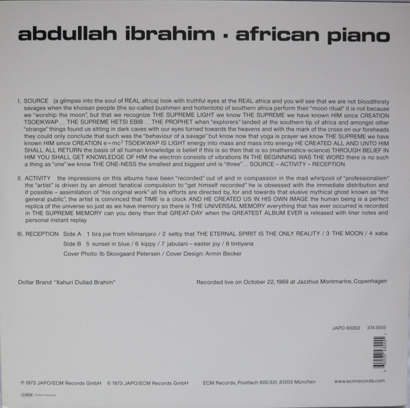ABDULLAH IBRAHIM – AFRICAN PIANO ARKA