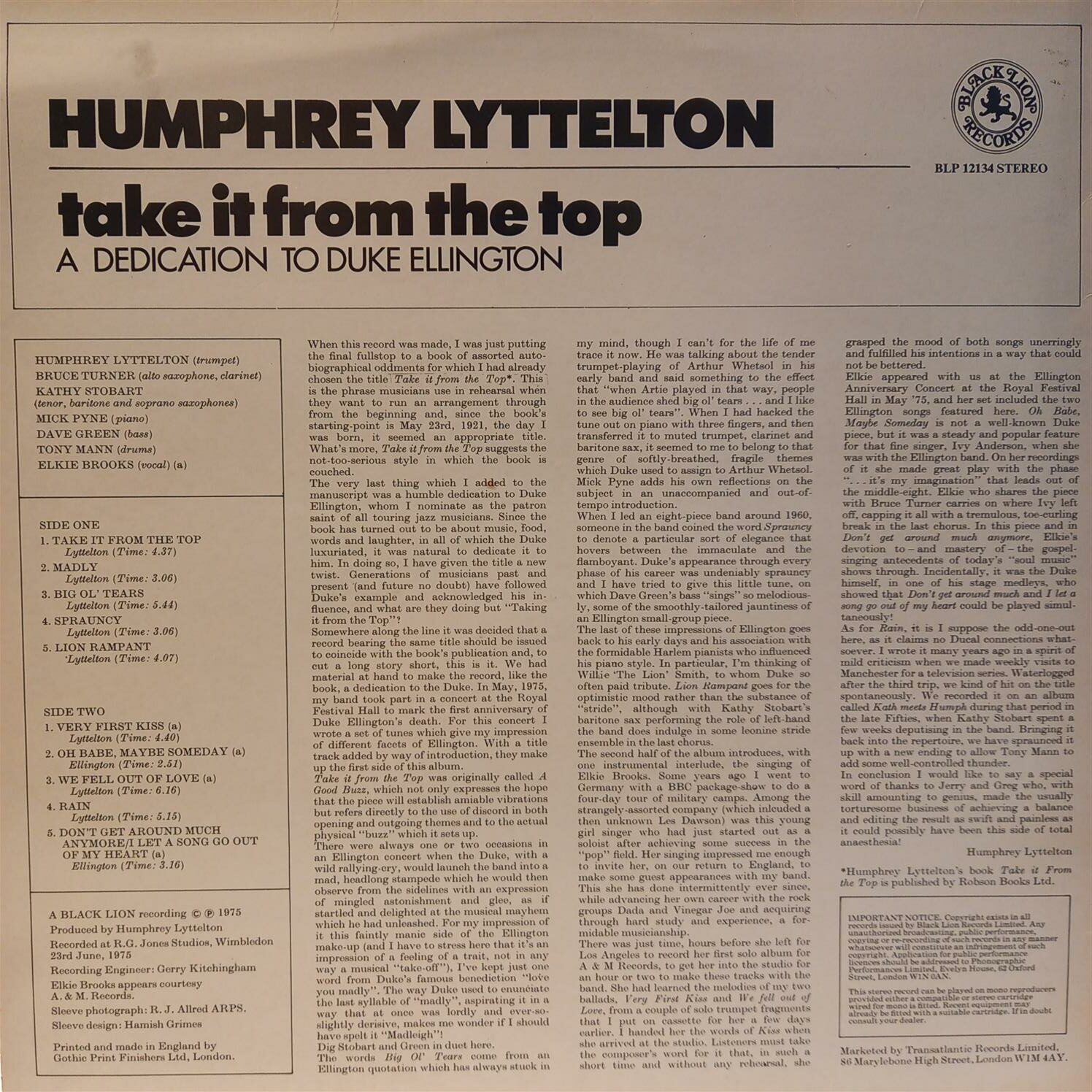 HUMPHREY LYTTELTON – TAKE IT FROM THE TOP ARKA
