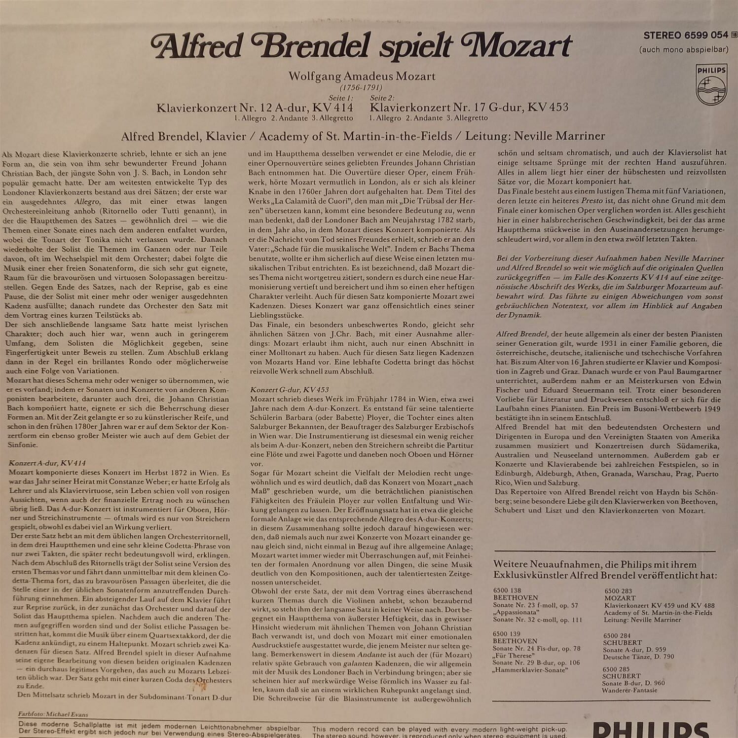 ALFRED BRENDEL – MOZART – KLAVIERKONZERT KV 414 – KV 453 ARKA